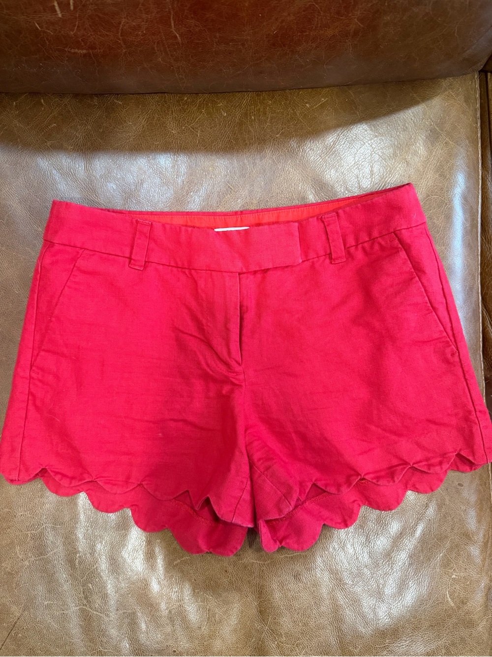 J. Crew Red Scallop Hem High-Waist Shorts